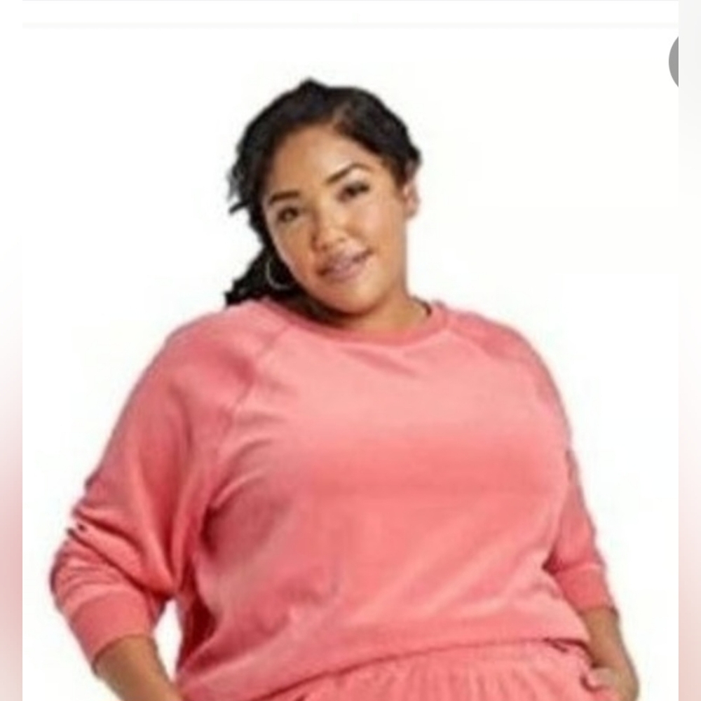 Velour Pullover Sweatshirt Ava &Viv Coral Crew Neck Long Sleeve